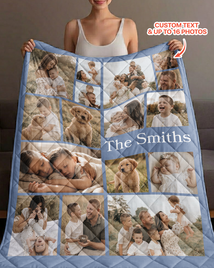 Custom Photo Collage Family Bamboo Quilt Blanket