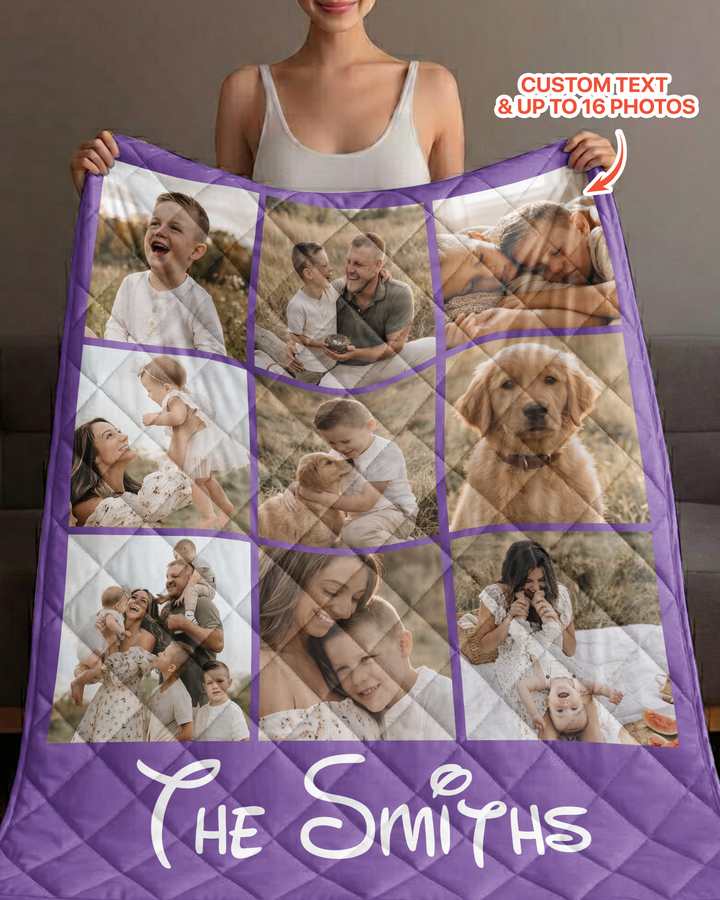 Custom Photo Collage Family Bamboo Quilt Blanket