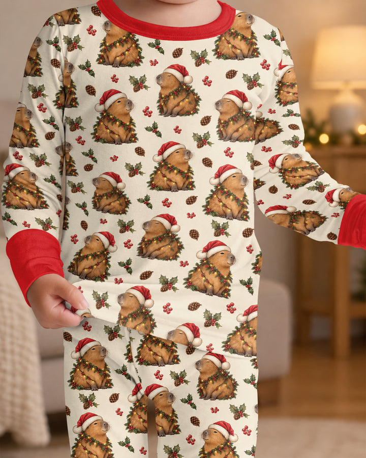 Cozy Christmas Capybara Bamboo Two Piece Long Sleeve Pajama Set