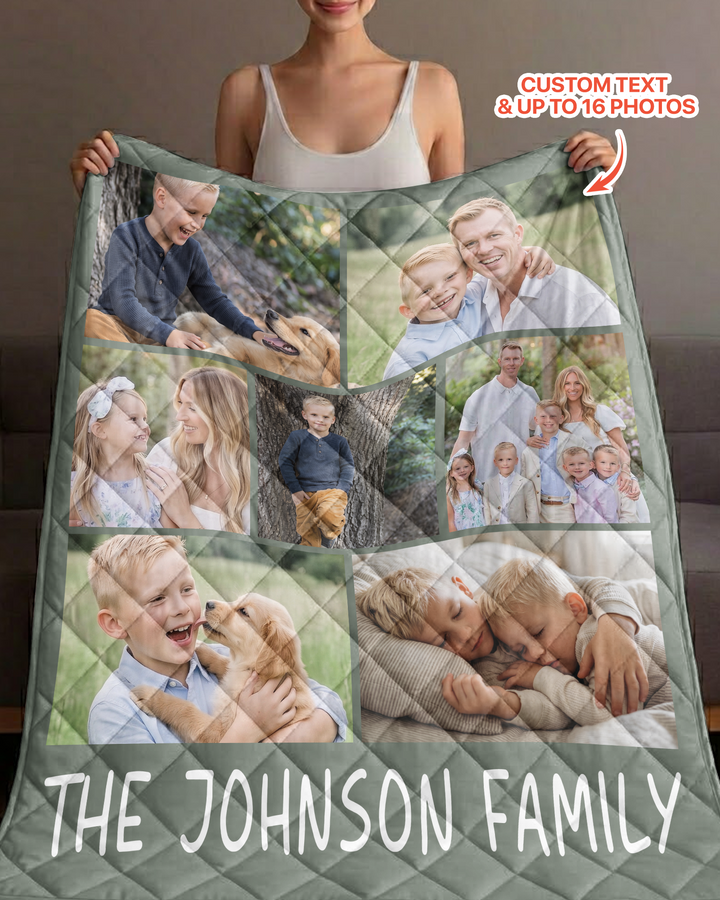 Custom Photo Collage Family Bamboo Quilt Blanket