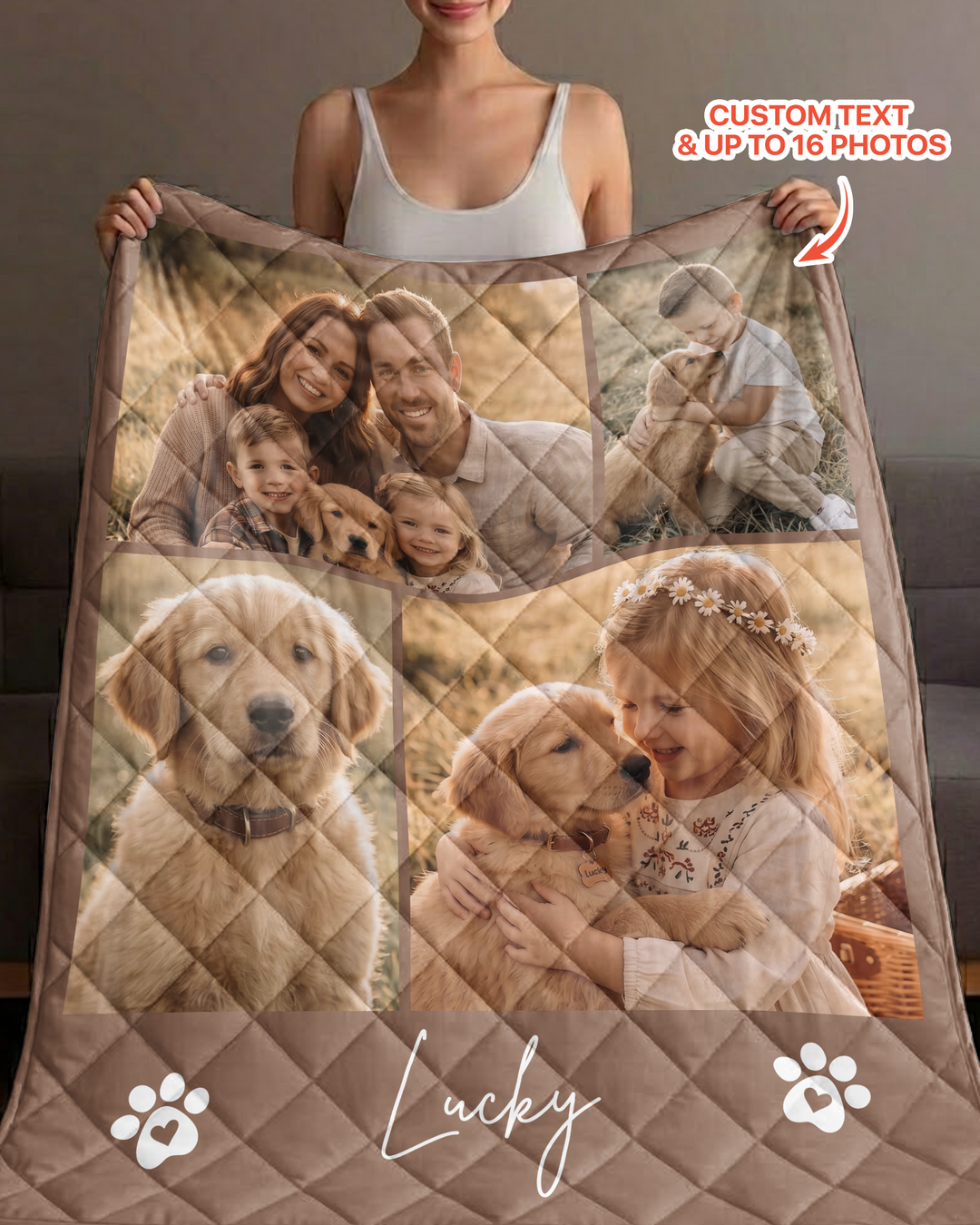 Custom Pet Photo Collage Bamboo Quilt Blanket