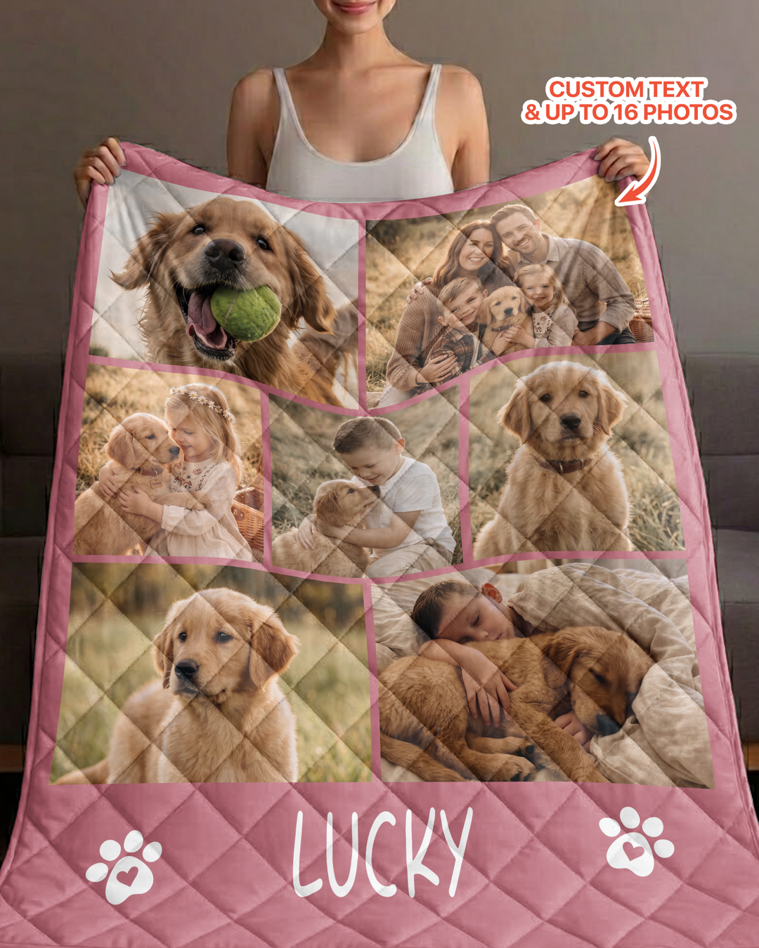 Custom Pet Photo Collage Bamboo Quilt Blanket