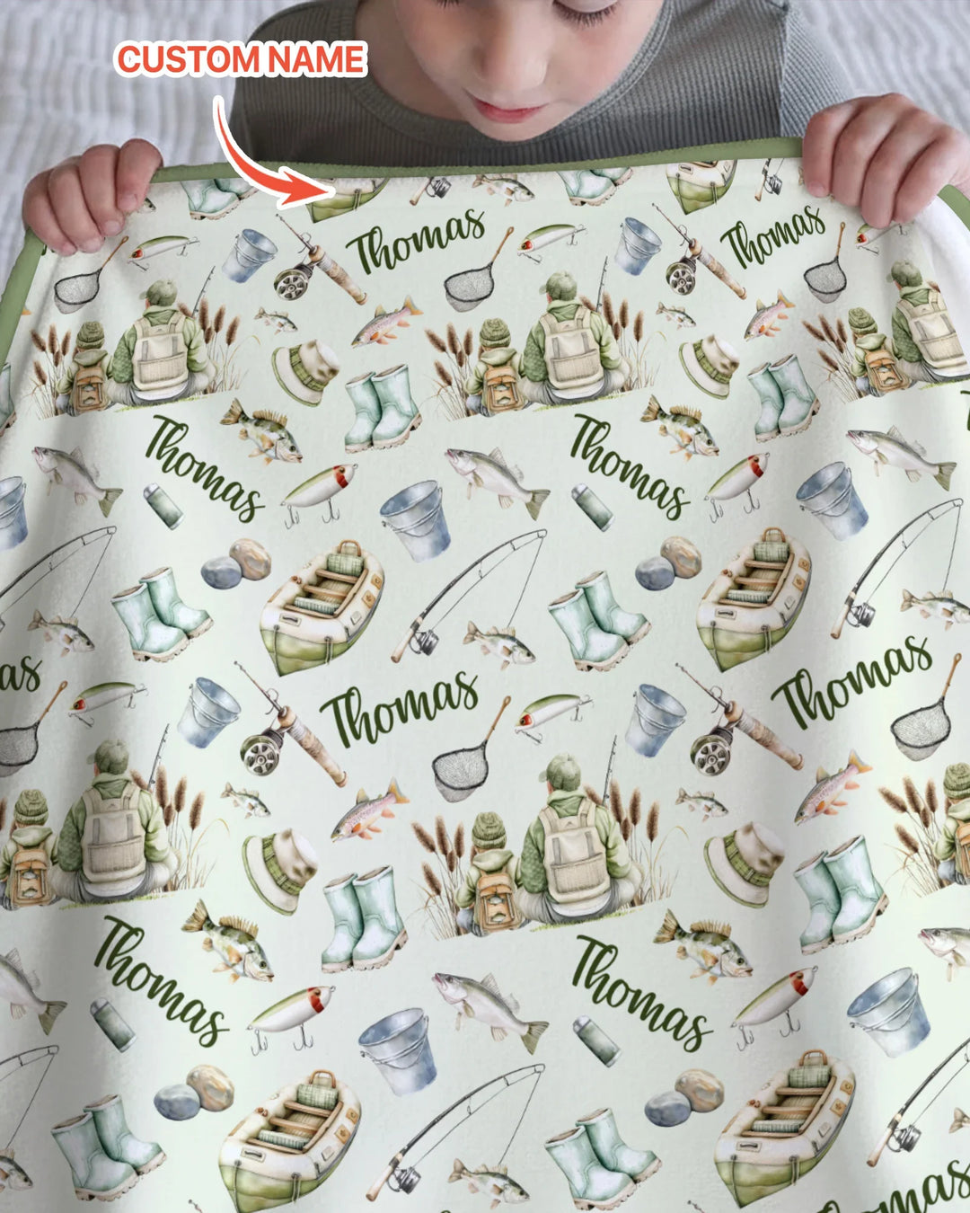 Custom Name Fishing Day Daddy & Me Matching Bamboo Blanket