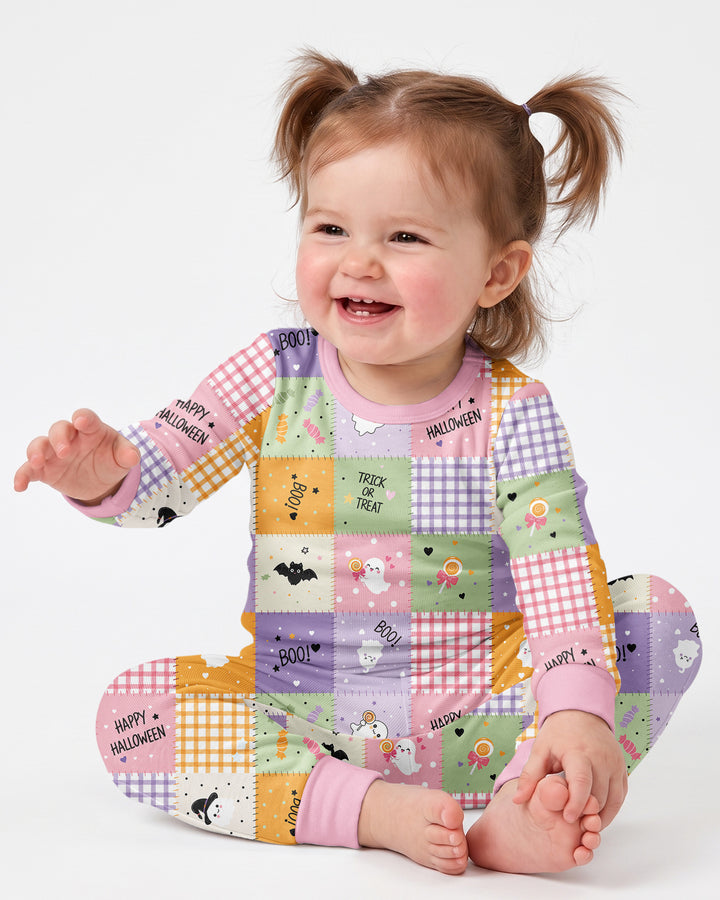 Cute Halloween Patchwork Bamboo Two Piece Long Sleeve Pajama Set