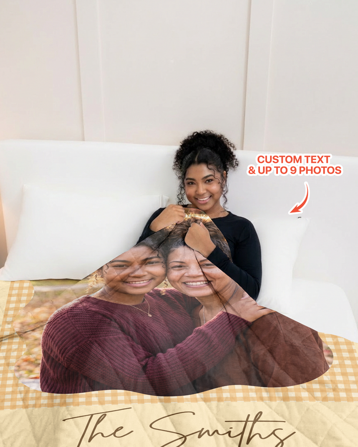 Custom Photo Gingham Family Bamboo Quilt Blanket
