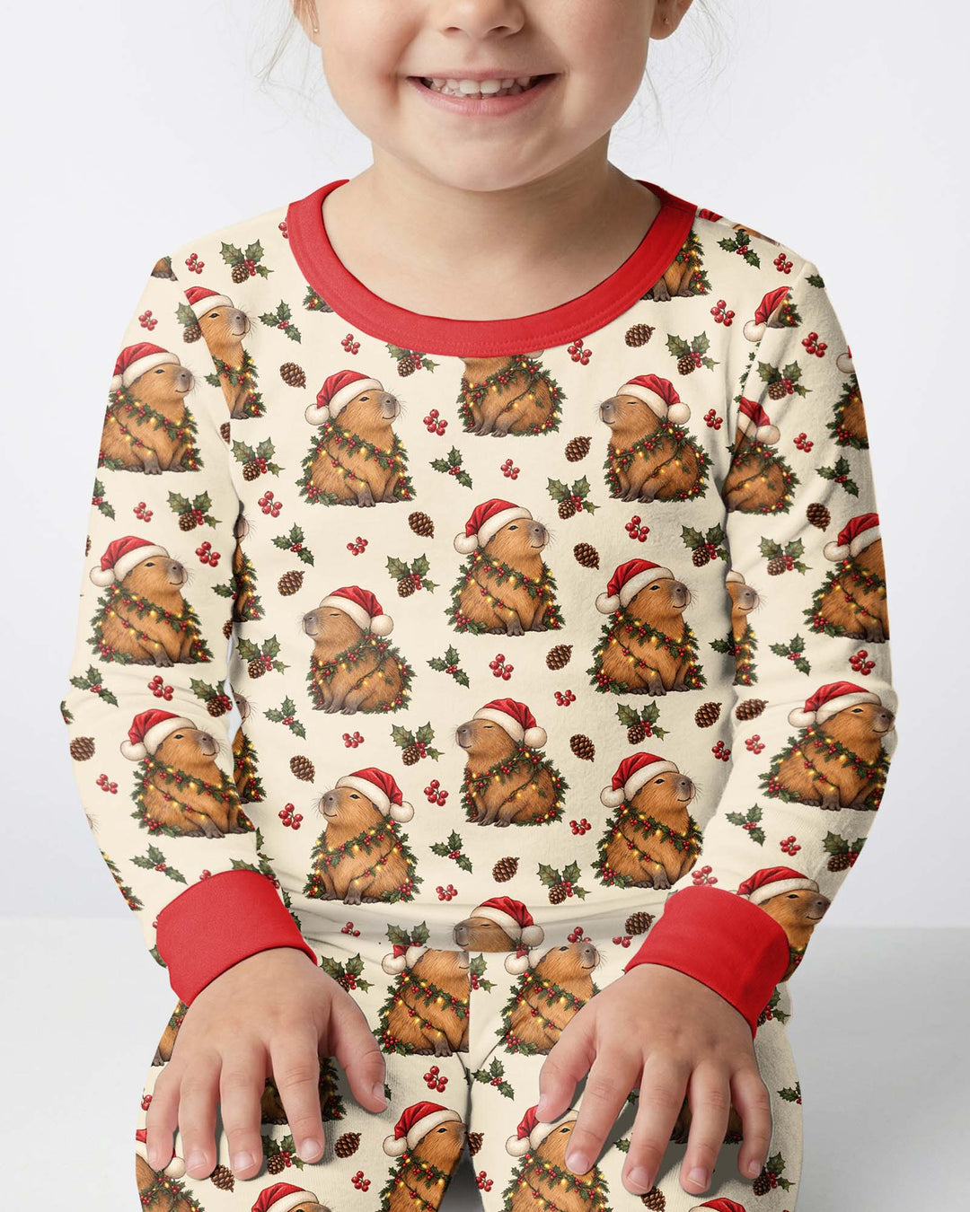Cozy Christmas Capybara Bamboo Two Piece Long Sleeve Pajama Set