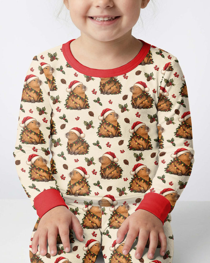 Cozy Christmas Capybara Bamboo Two Piece Long Sleeve Pajama Set