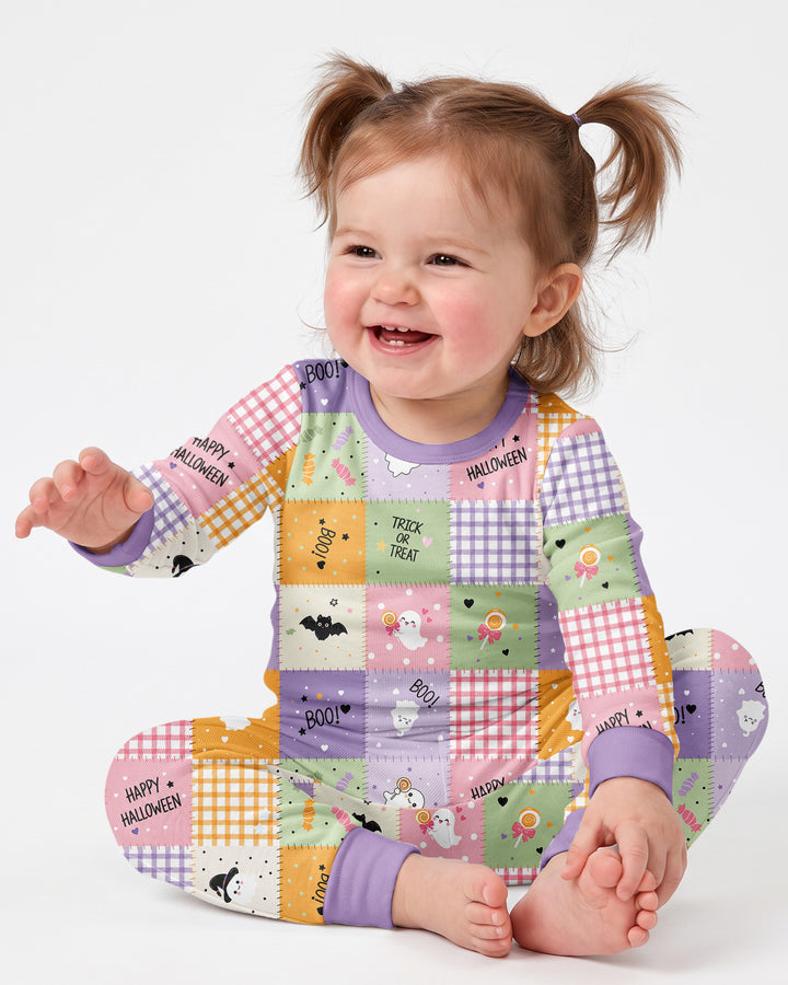 Cute Halloween Patchwork Bamboo Two Piece Long Sleeve Pajama Set