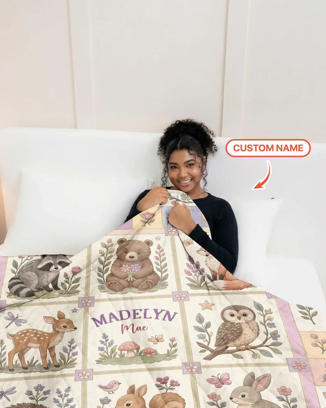 Custom Name Woodland Animal Bamboo Quilt Blanket