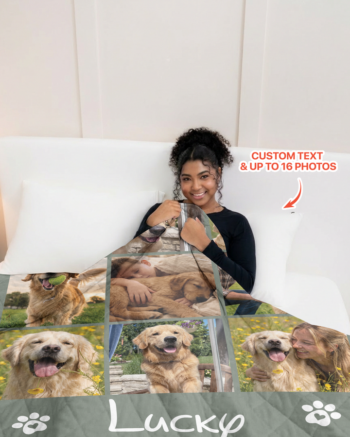 Custom Pet Photo Collage Bamboo Quilt Blanket