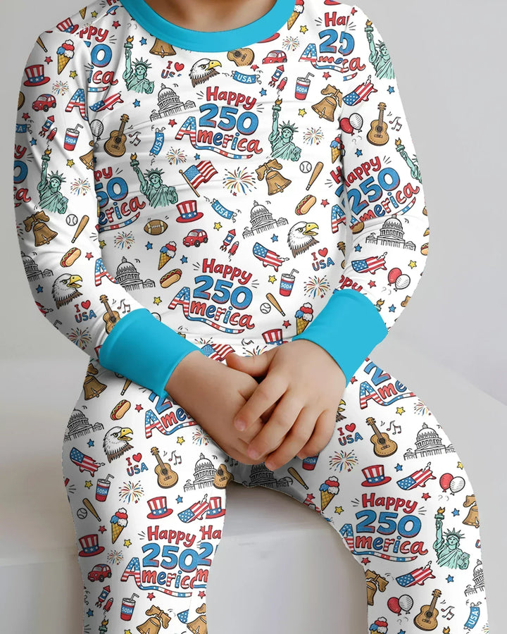 Happy 250 America I love USA Bamboo Two Piece Long Sleeve Pajama Set