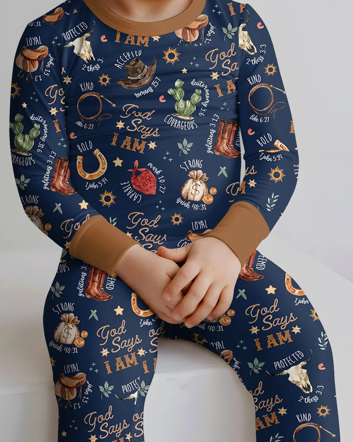 God Says I Am Western Faith Bamboo Two Piece Long Sleeve Pajama Set