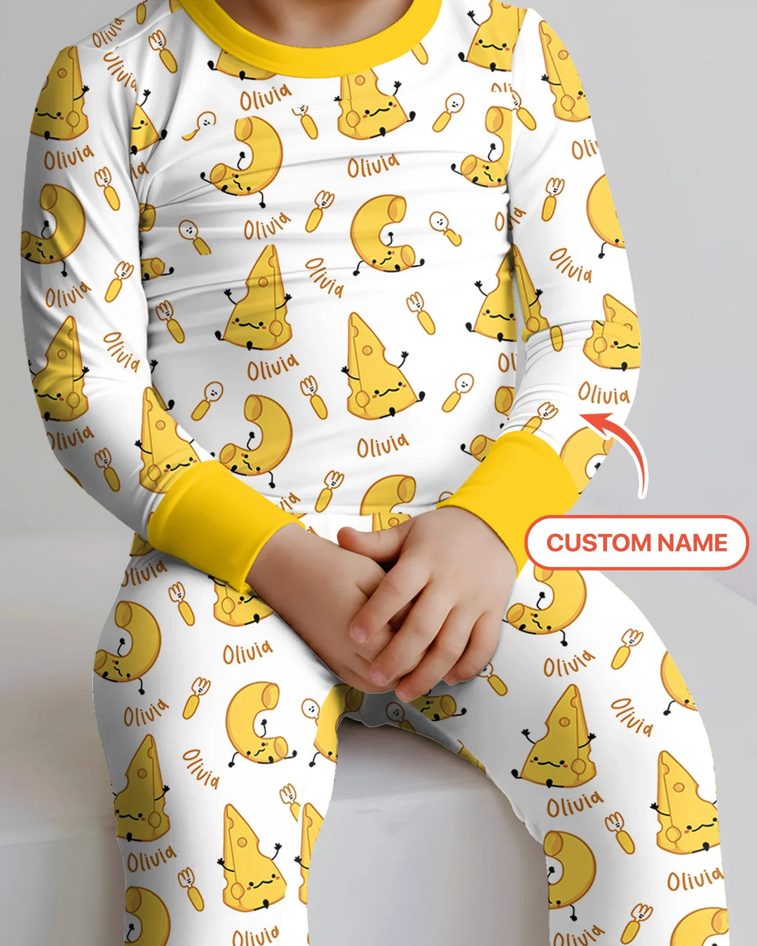 Custom Name Mac & Cheese Club Bamboo Two Piece Long Sleeve Pajama Set