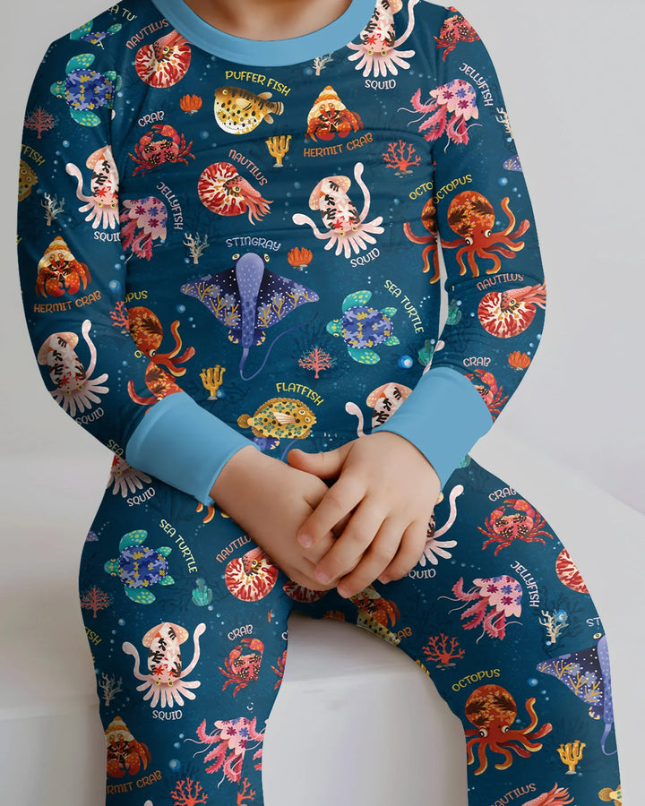 Deep Blue Wonders Bamboo Two Piece Long Sleeve Pajama Set