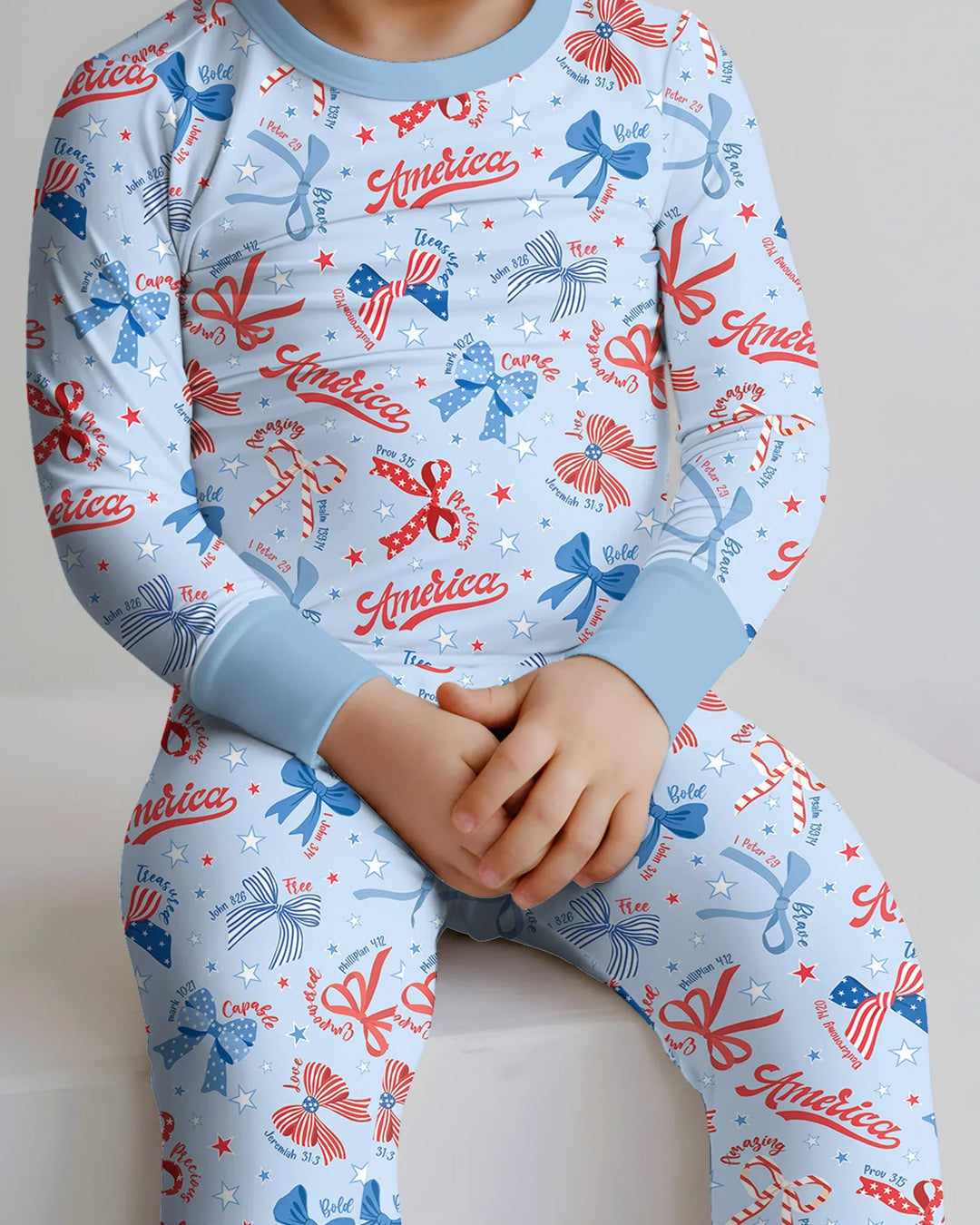 Girly Patriotic Bamboo Two Piece Long Sleeve Pajama Set