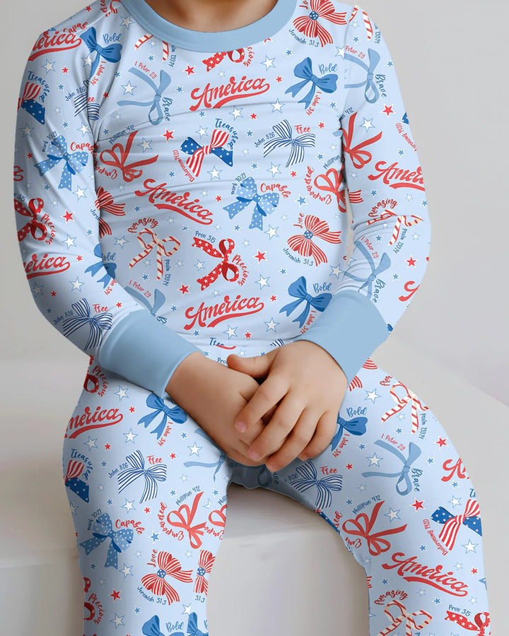 Girly Patriotic Bamboo Two Piece Long Sleeve Pajama Set