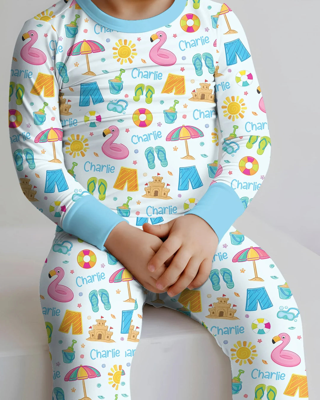 Custom Name Summer is Fun Bamboo Two Piece Long Sleeve Pajama Set