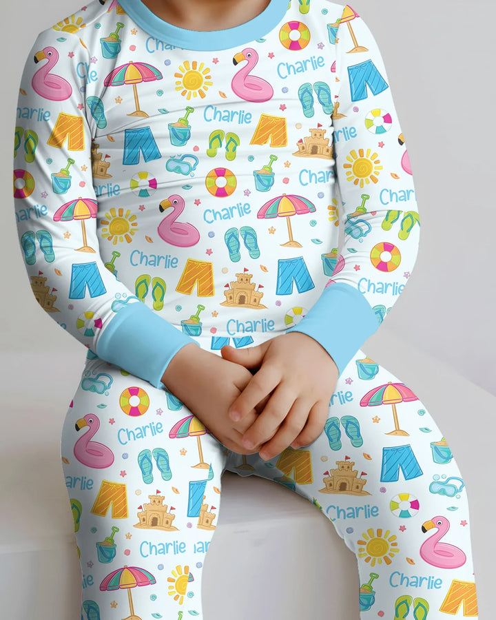 Custom Name Summer is Fun Bamboo Two Piece Long Sleeve Pajama Set
