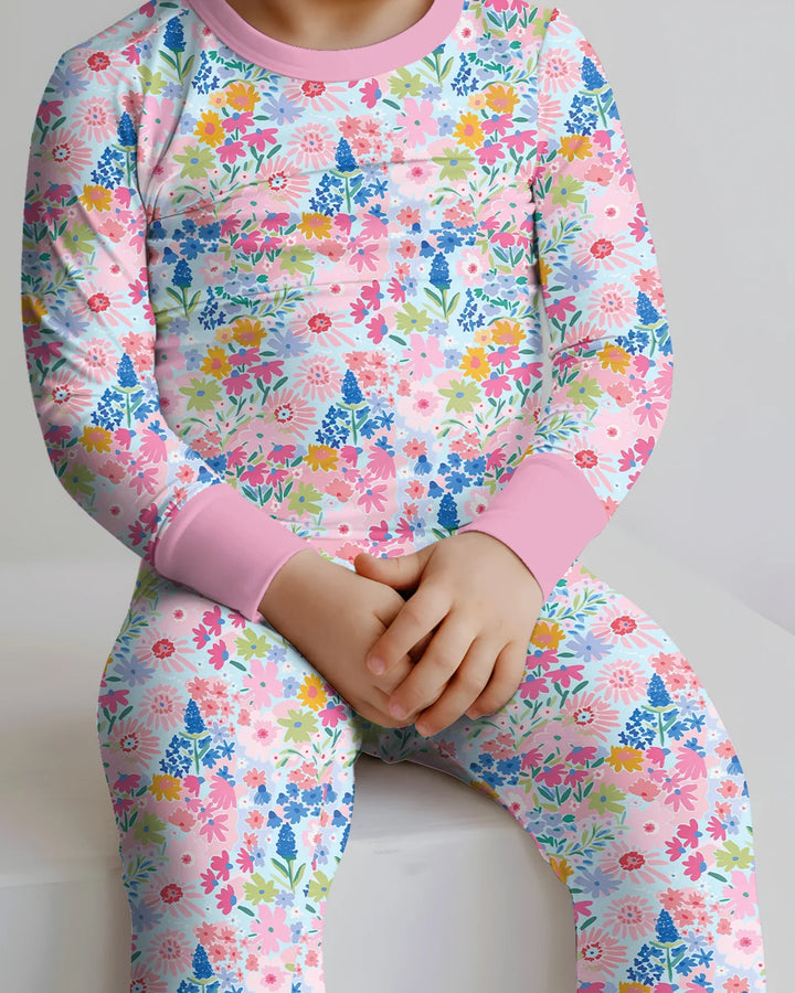 Little Flower Garden Matching Bamboo Two Piece Long Sleeve Pajama Set