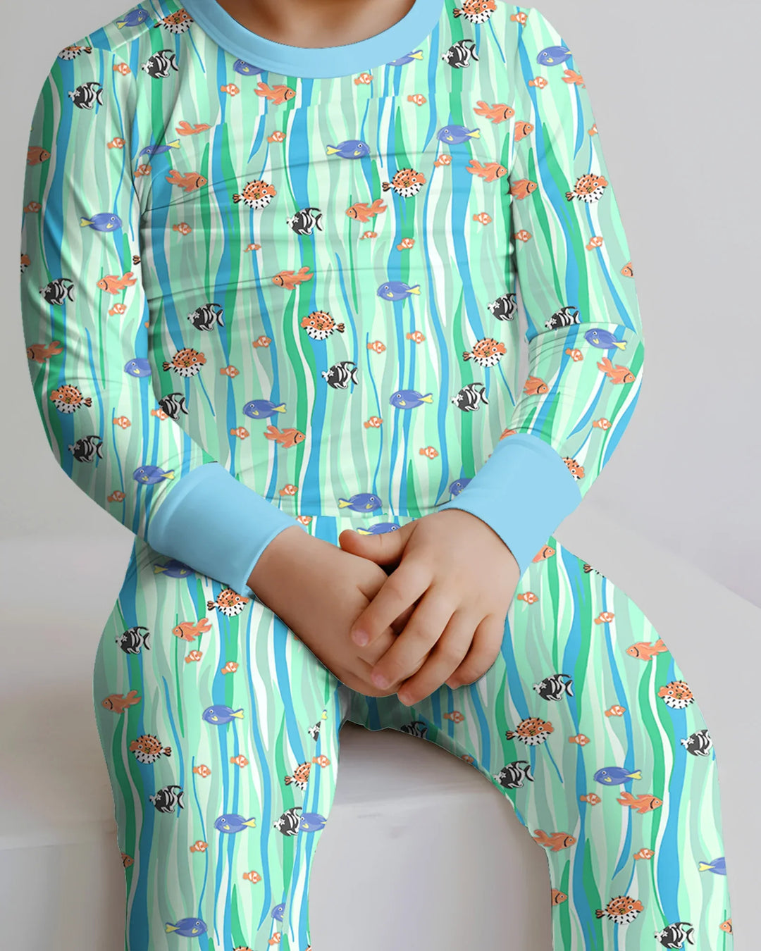 Custom Name Summer Beach Bamboo Two Piece Long Sleeve Pajama Set