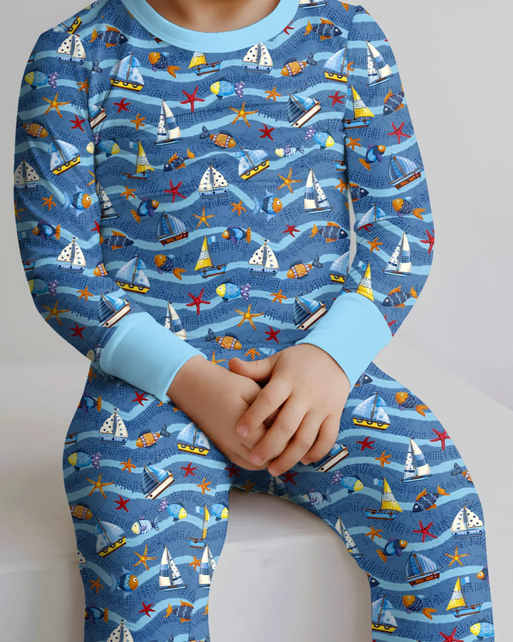 Blue Sail La Vie Family Matching Bamboo Two Piece Long Sleeve Pajama Set