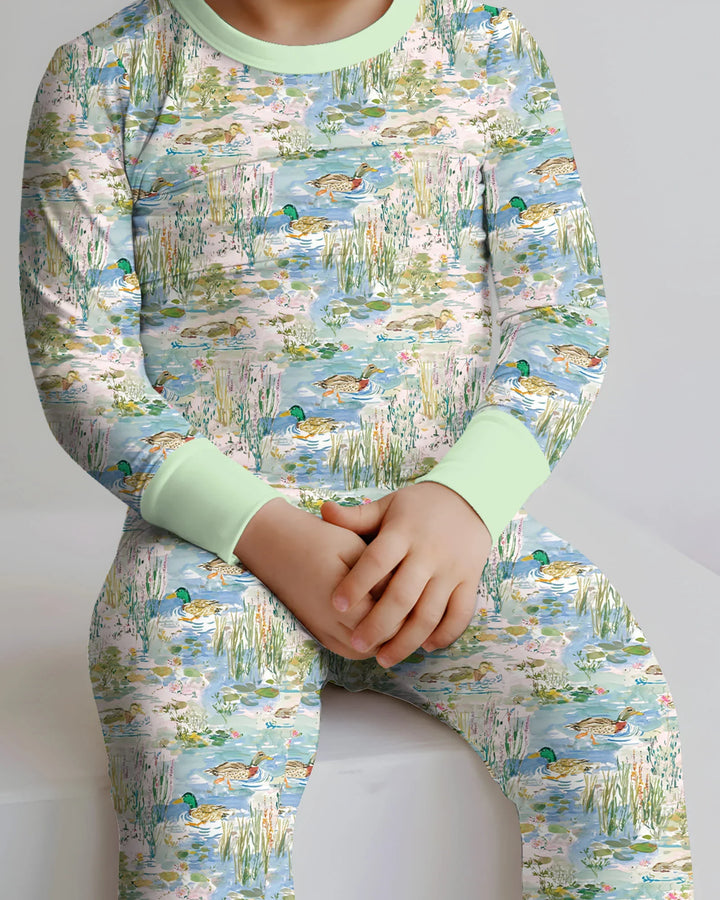 Watercolor Mallard Duck Bamboo Two Piece Long Sleeve Pajama Set