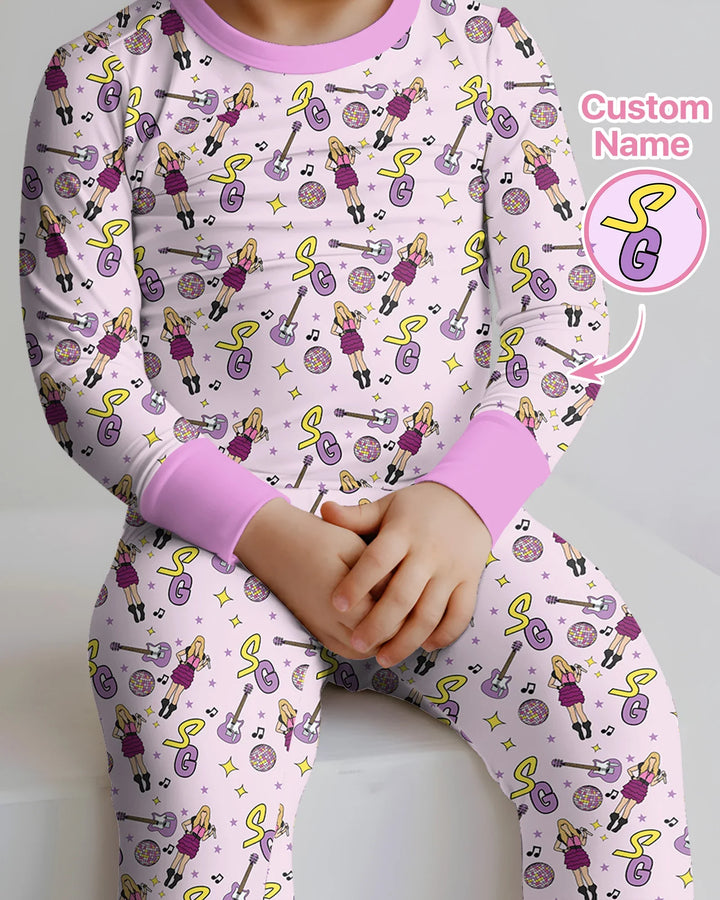 Custom Name Mini Rockstar Two Piece Long Sleeve Pajama Set
