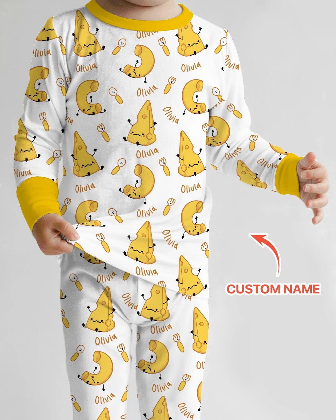 Custom Name Mac & Cheese Club Bamboo Two Piece Long Sleeve Pajama Set