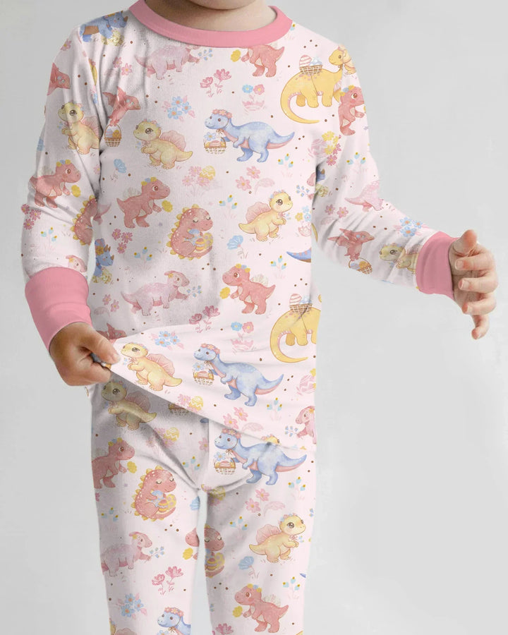 Dino Easter Bamboo Two Piece Long Sleeve Pajama Set