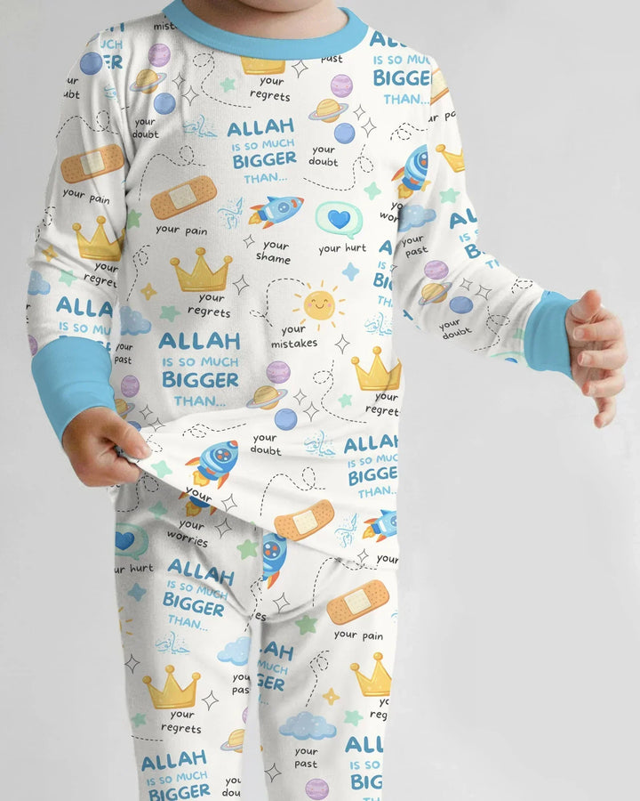 "Allah Is So Much Bigger Than..." Family Matching Bamboo Two Piece Long Sleeve Pajama Set