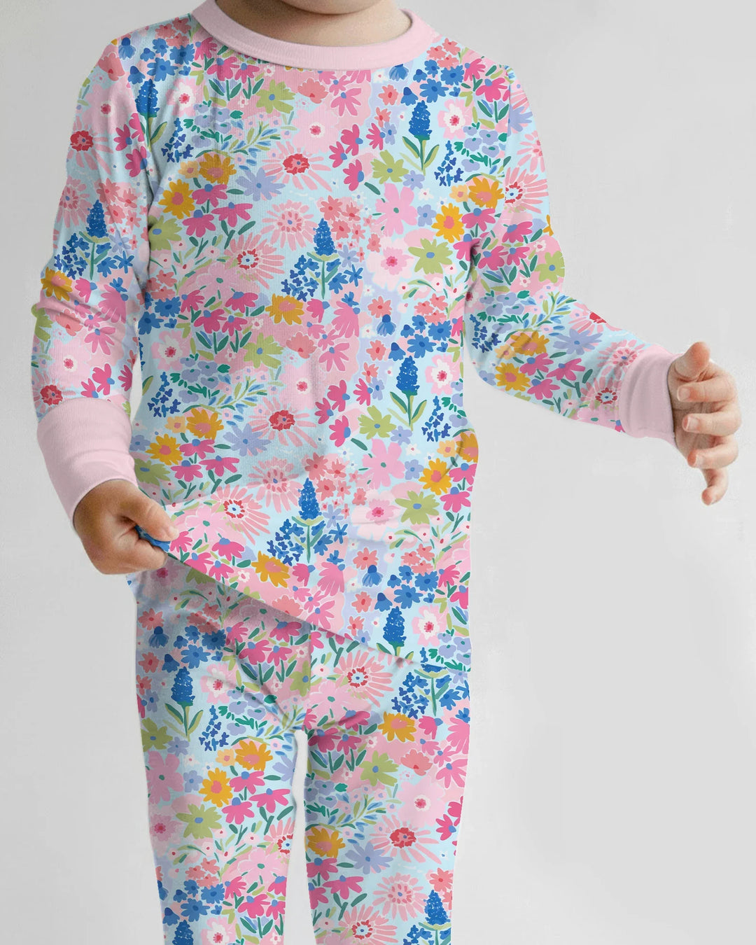 Little Flower Garden Matching Bamboo Two Piece Long Sleeve Pajama Set