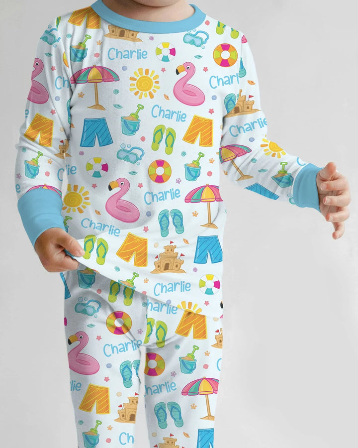 Custom Name Summer is Fun Bamboo Two Piece Long Sleeve Pajama Set