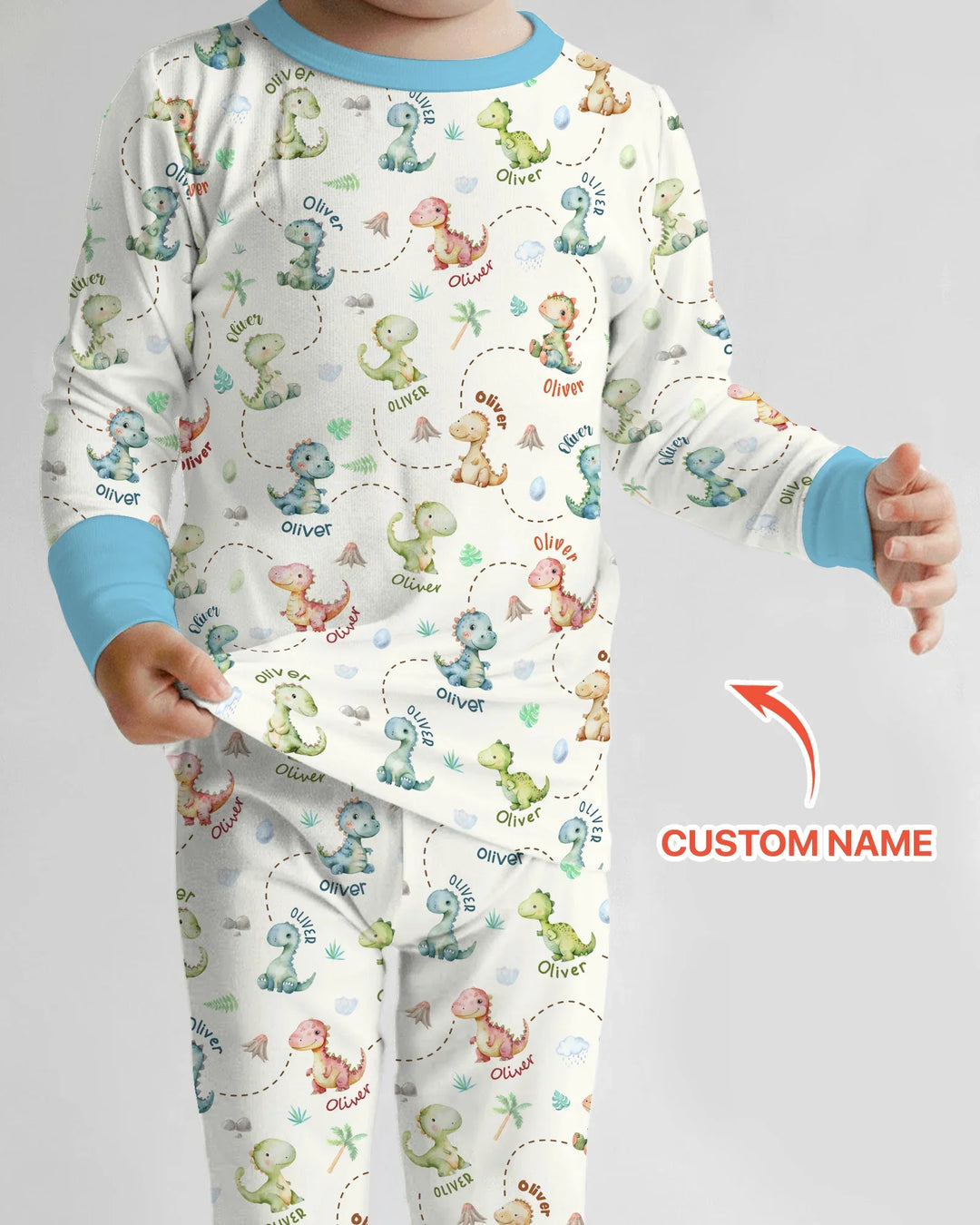 Personalized Dino Friends Bamboo Two Piece Long Sleeve Pajama Set