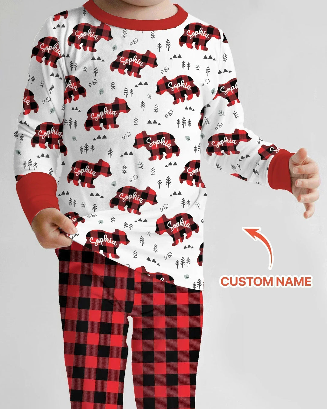 Custom Name Family Bear Matching Bamboo Two Piece Long Sleeve Pajama Set