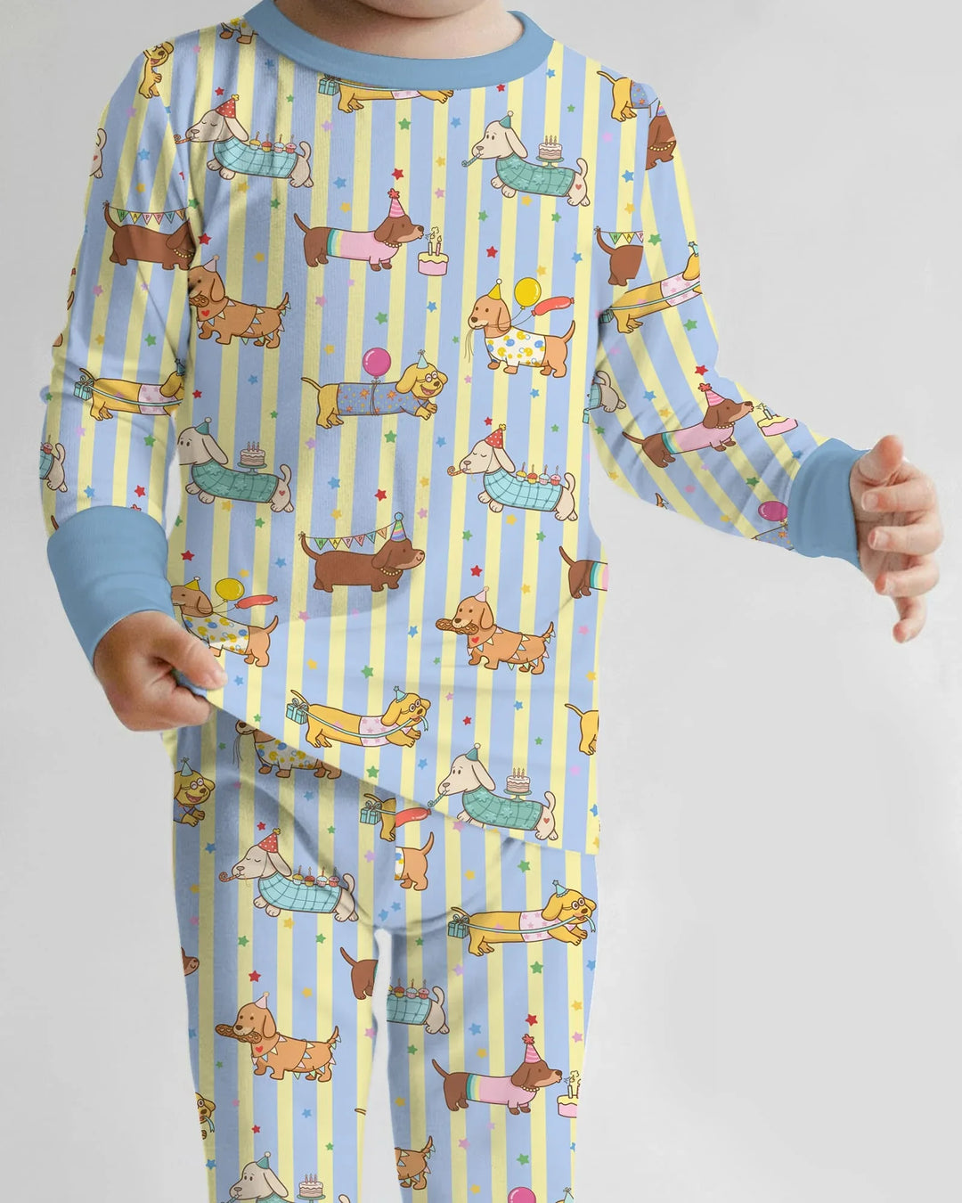 Custom Name Birthday Dachshund Bamboo Two Piece Long Sleeve Pajama Set