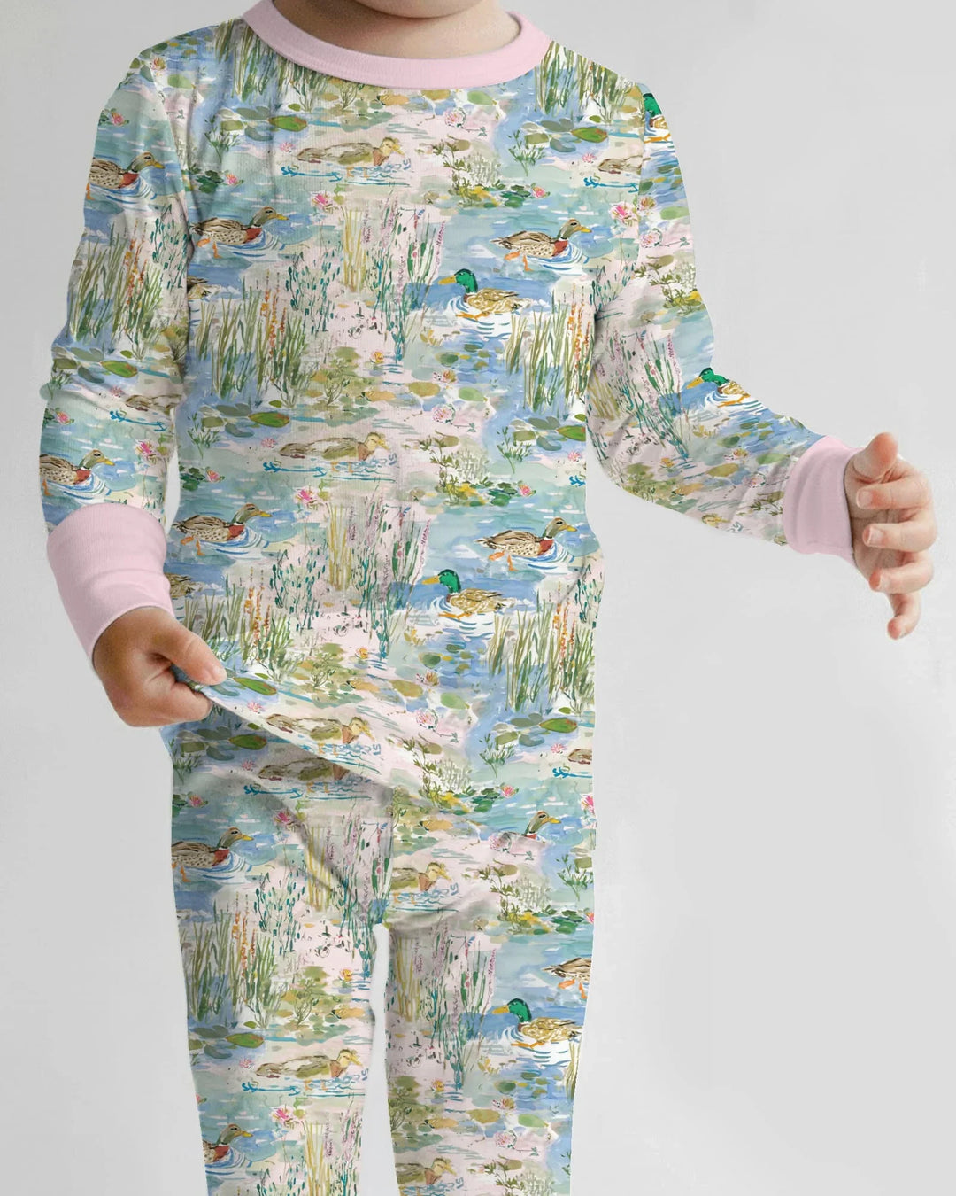 Watercolor Mallard Duck Bamboo Two Piece Long Sleeve Pajama Set