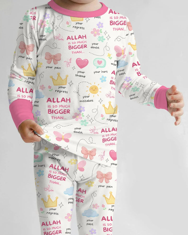 "Allah Is So Much Bigger Than..." Family Matching Bamboo Two Piece Long Sleeve Pajama Set
