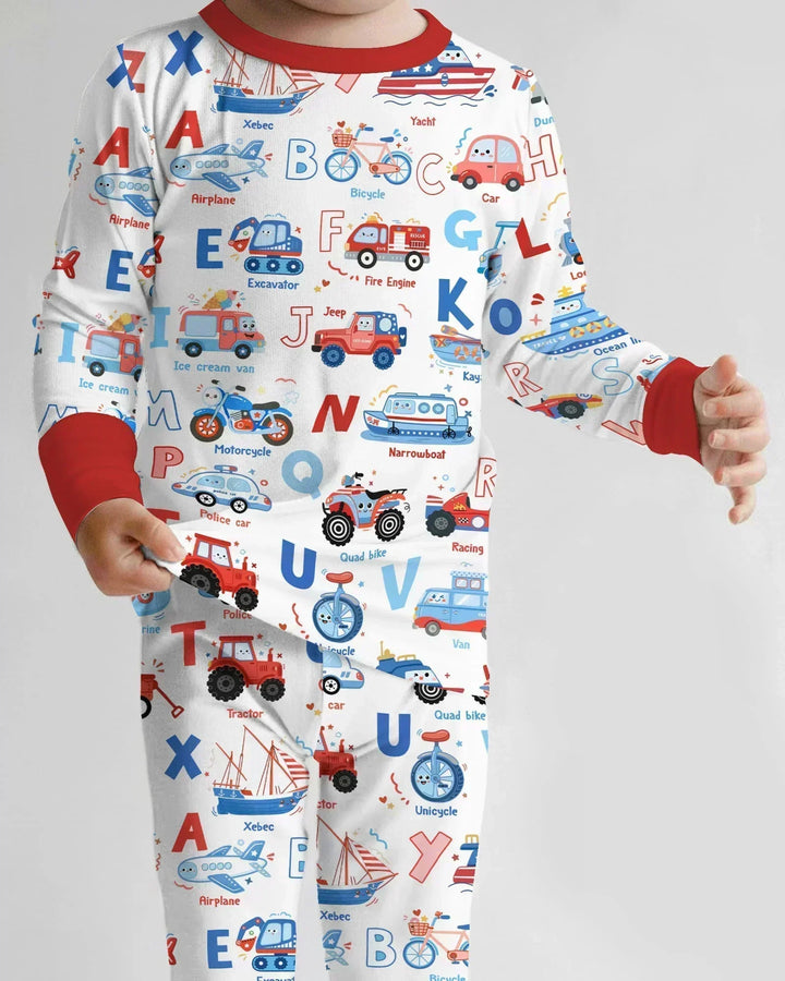 Patriotic Construction Bamboo Two Piece Long Sleeve Pajama Set