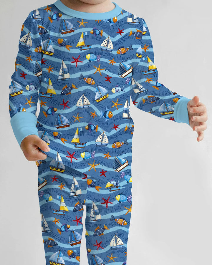 Blue Sail La Vie Family Matching Bamboo Two Piece Long Sleeve Pajama Set