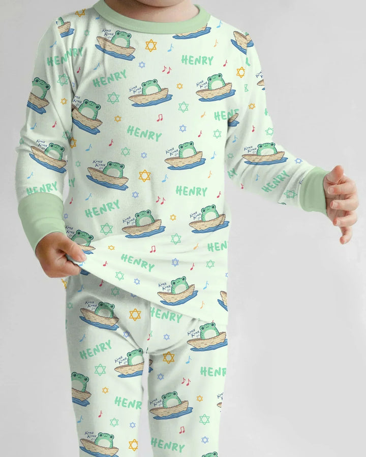 Frogs Here, Frogs There Passover Custom Name Bamboo Two Piece Long Sleeve Pajama Set