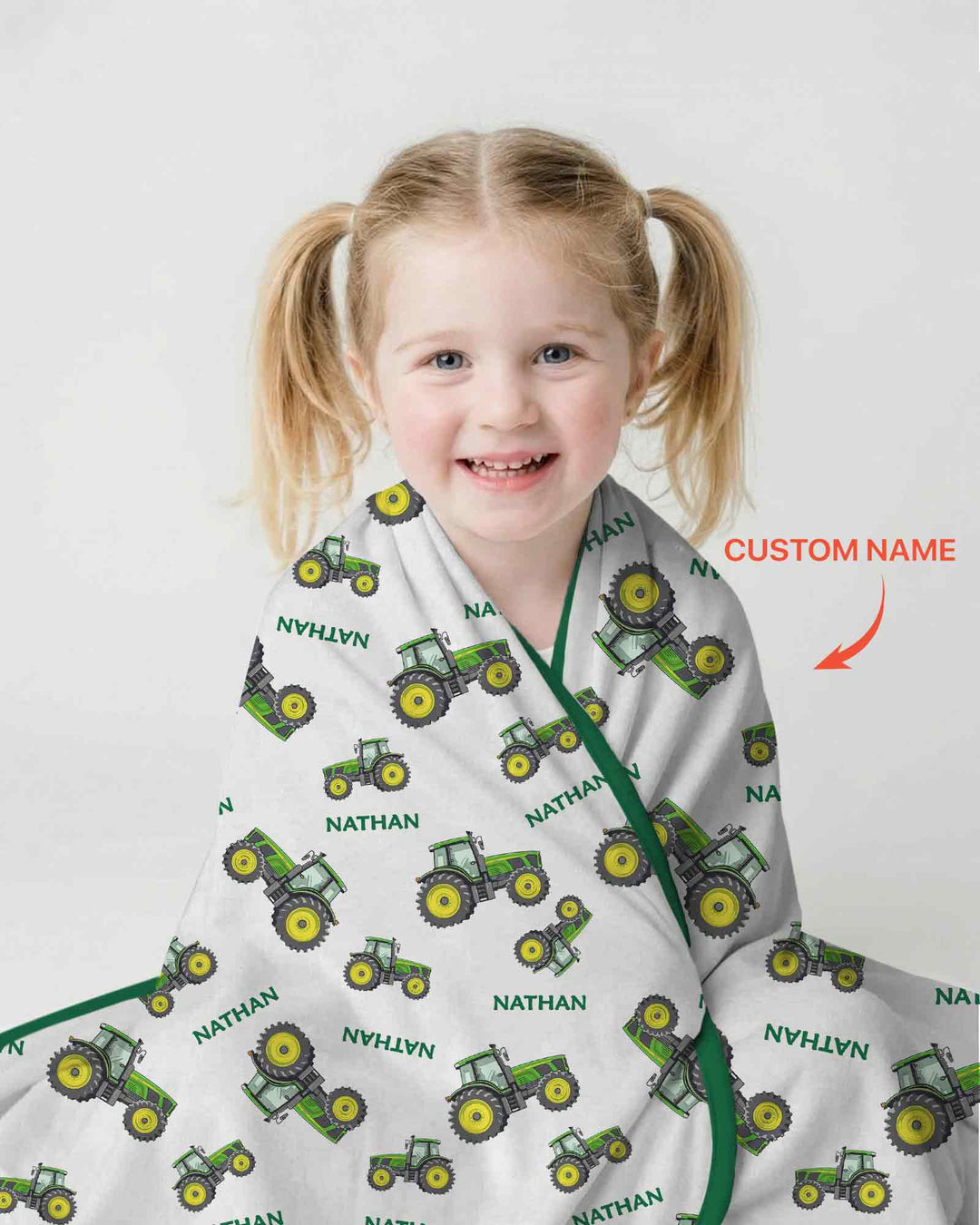 Custom Name Green Tractors Matching Daddy & Me Bamboo Blanket