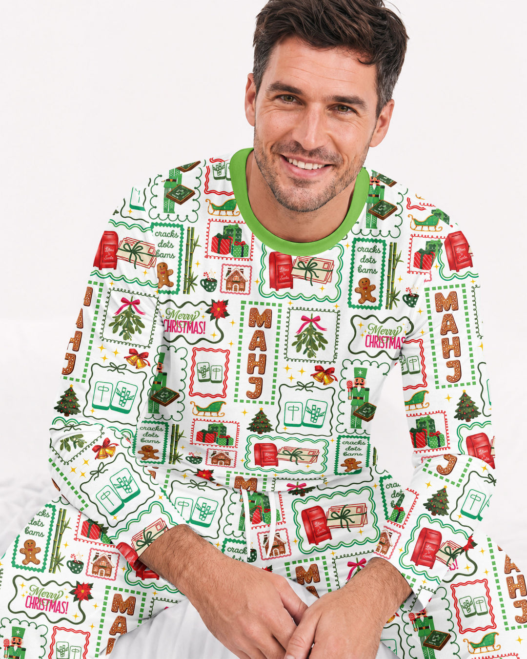 Preppy Christmas Mahjong Bamboo Men's Pajama Set