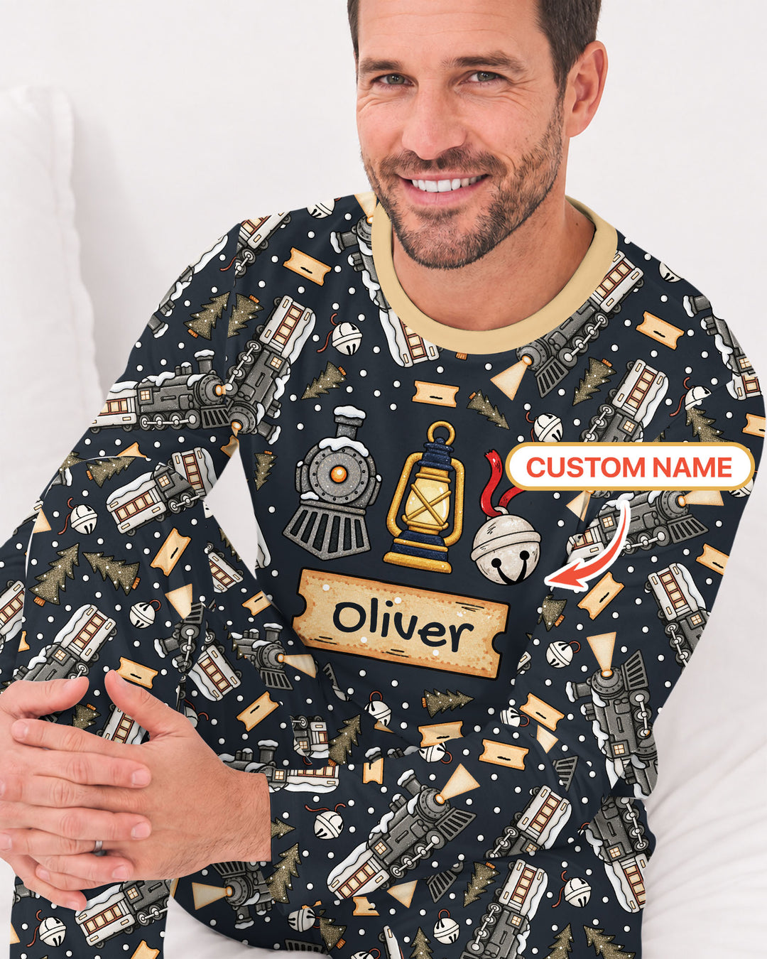 Custom Name Believe Kid Train  Bamboo Men's Pajama Set