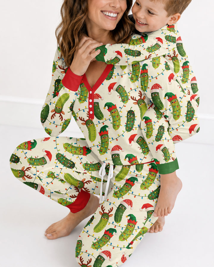 Cheerful Christmas Pickle Bamboo Women Pajama Set