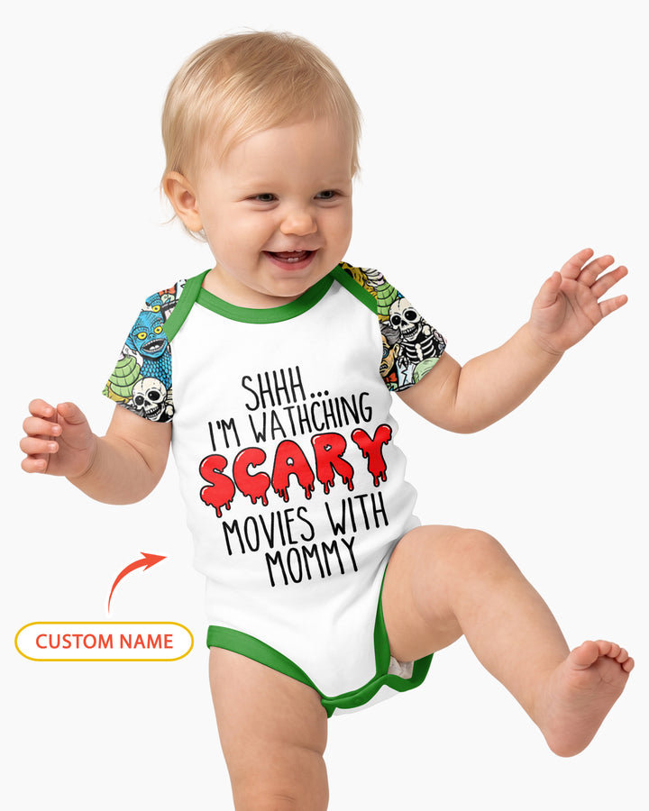 Personalized Shhh... I'm Watching Scary Movies With MOMMY Bamboo Bodysuit