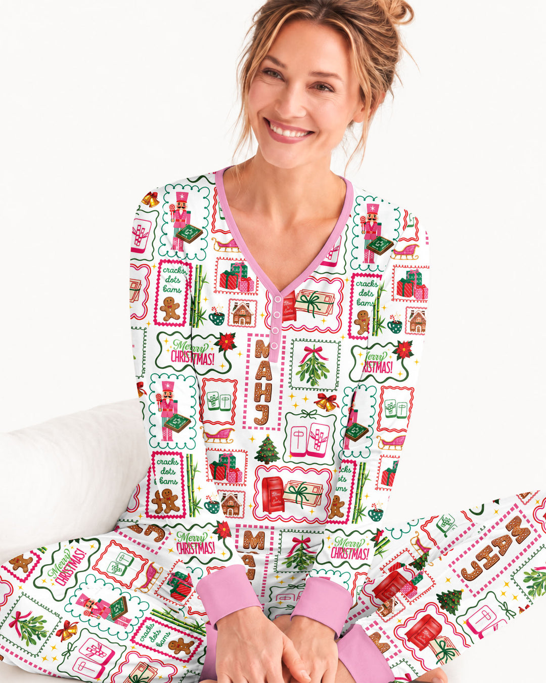 Preppy Christmas Mahjong Bamboo Women Pajama Set