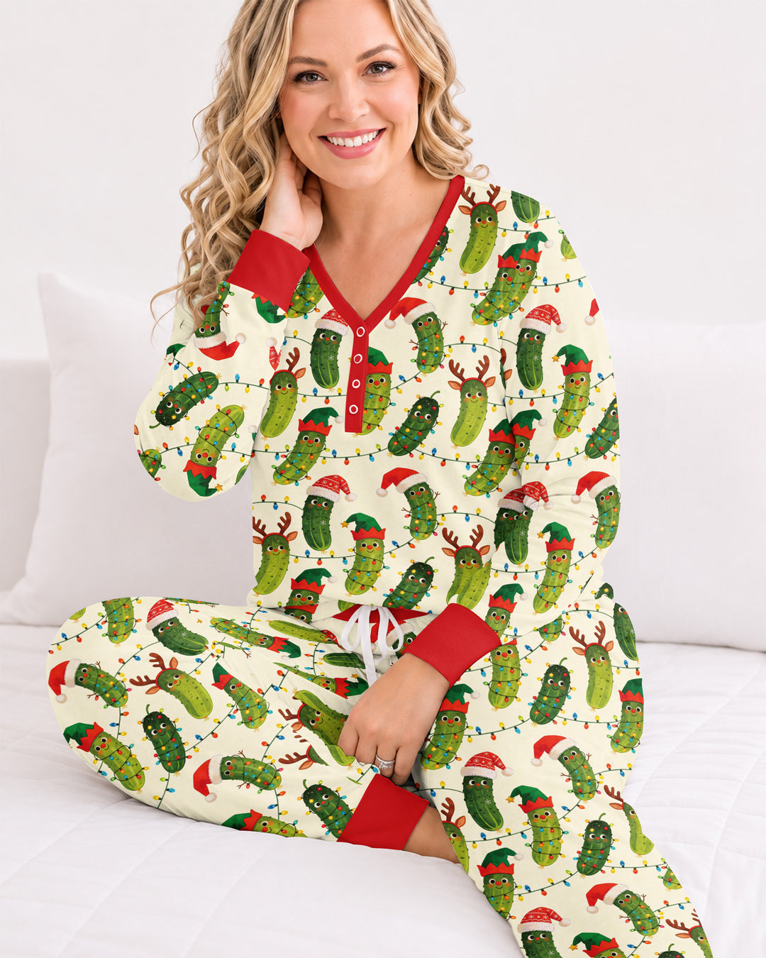 Cheerful Christmas Pickle Bamboo Women Pajama Set
