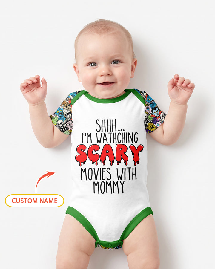 Personalized Shhh... I'm Watching Scary Movies With MOMMY Bamboo Bodysuit