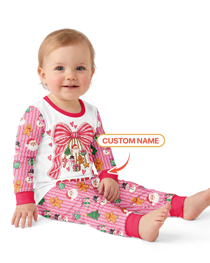Holly Jolly Custom Name Mommy & Me Matching Bamboo Two Piece Long Sleeve Pajama Set