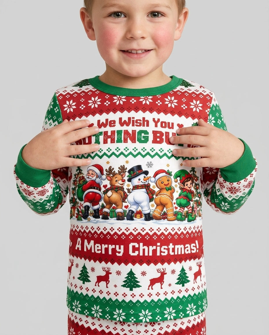 We Wish You Nothing Butt A Merry Christmas Bamboo Two Piece Long Sleeve Pajama Set